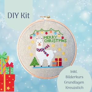 Cross Stich Kit &quot;Lamaweihnachten&quot; Modern Cross stitch Kit, Counted Cross Stitch Chart, Modern Embroidery, DIY Kit, xstitch Design