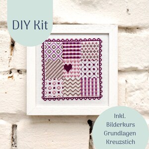 Cross Stich Kit &quot;Patchwork in Violet&quot; Modern Cross Stitch Kit, Counted Cross Stitch Chart, xstitch Design, DIY Kit, Needlework, Stitching