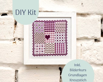 Borduurpakket "Patchwork in Violet" borduurpakket, borduurpakket, doe-het-zelfpakket