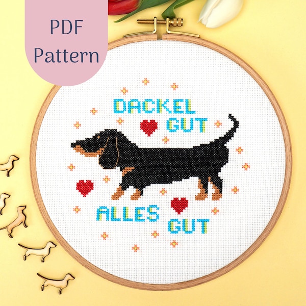 Embroidery chart PDF "Dackel Gut - Alles Gut" Download Template, DIY, Digital File, Embroidery  Cross Stitch