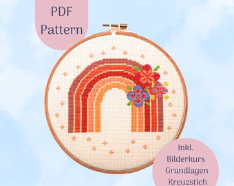 Embroidery template PDF "Retro Rainbow" download template, DIY, digital file, embroidery picture cross stitch