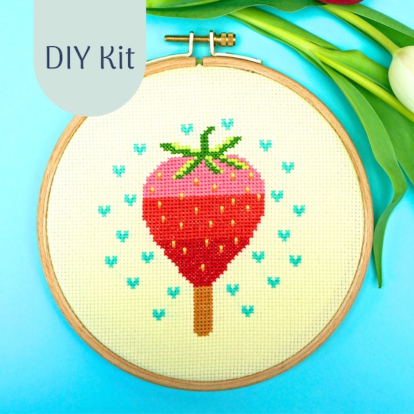 Embroidery Kit "Erdbeere am Stil" DIY Kit, cross stitch kit for Summer