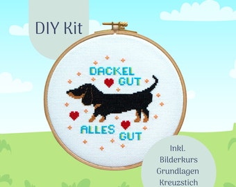 Stick-Set "Dackel Gut - Alles Gut" Kreuzstichpackung, DIY Kit