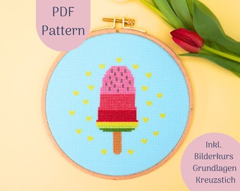 Embroidery template PDF "melon ice cream" download template, DIY, digital file, embroidery image cross stitch