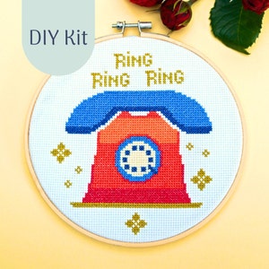 Cross Stich Kit "Ring Ring Ring" Modern Cross stitch Kit, Counted Cross Stitch Chart, Modern Embroidery, DIY Kit, xstitch Design