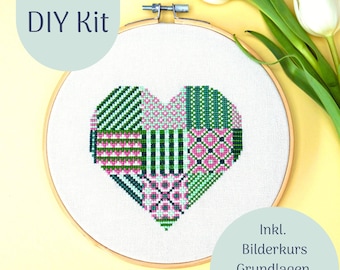 Borduurpakket "Patchworkhart in groen" borduurpakket, doe-het-zelfpakket