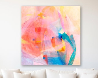Peinture abstraite colorée : oeuvre d'art murale girly lumineuse (téléchargement numérique)