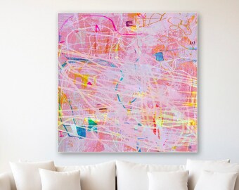 Blush Pink abstract painting, soft pink Digital download, pastel wall art printable