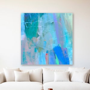 Blauwe en roze abstracte schilderkunst, blauwe digitale download, blauwe muurkunst, moderne afdrukbare kunst, Wall Art Print