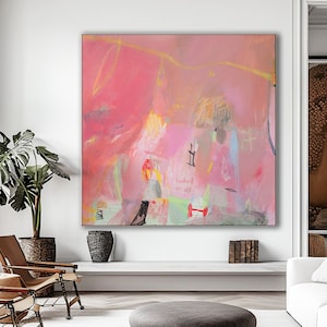 Soft pink abstract art print, PRINTED and SHIPPED, pink abstract painting print, large pink wall art