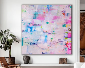 Zachtroze abstracte kunstprint: girly muurdecoratie