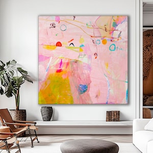 Blush pink abstract painting print, PRINTED and SHIPPED, pale pink abstract art print, colorful abstract art