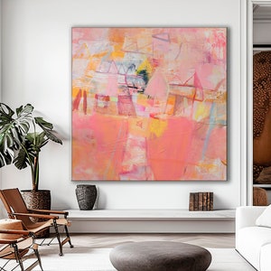 Pink abstract print, PRINTED and SHIPPED, coral pink abstract painting print, pink abstract art