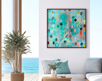 Farbenfrohe abstrakte Malerei Digital download, dots türkis farbenfroh, Sofort Download, Druckbare Kunst, Home Decor, Wall Art Print