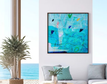 Peinture abstraite bleue, téléchargement numérique de la mer, art mural bleu, art imprimable plage, décoration d'intérieur, impression d'art mural