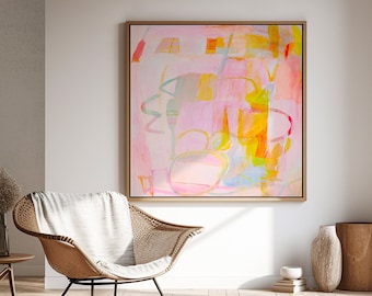 Zachtroze abstracte kunstprint: girly muurdecoratie