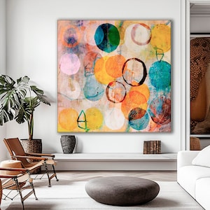 Yellow and Green Abstract painting, Printable art, Colorful Wall Art Print, dots Abstract wall art, Digital download