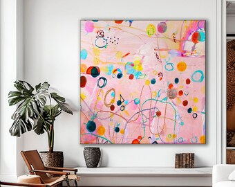 Blush Pink abstract painting, Colorful Digital download, soft pink wall art, dots Printable art Home Decor, Wall Art Print