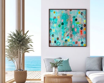 Impression de peinture abstraite turquoise turquoise, impression d'art abstrait turquoise, art abstrait coloré