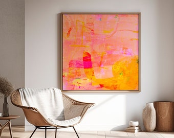 Rosa und Orange abstrakte Malerei, helle Wandkunst, Koralle Digitaler Download, lebendige Wandkunst, abstrakte druckbare Kunst