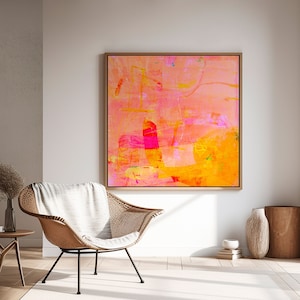 Pink and Orange abstract painting, Bright wall art, coral Digital download, vibrant wall art, abstract Printable art