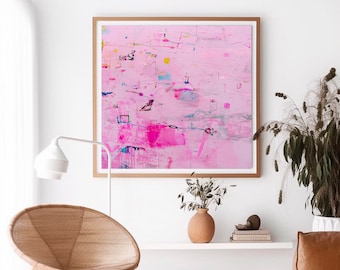 Impresión artística abstracta rosa: decoración de pared giclée moderna