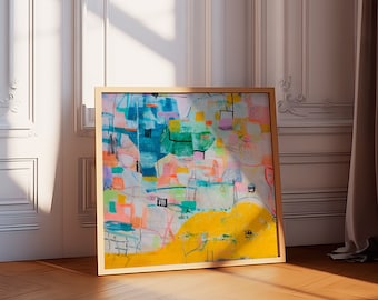 Original Colorful Abstract Painting on Canvas: 31.5" Square Wall Art