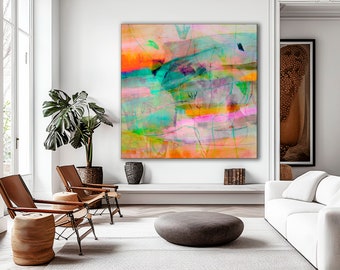 Rosa und grün abstrakte Malerei, Bunt Digitaler Download, Koralle Wandkunst, Boho Wandkunst, druckbare Kunst