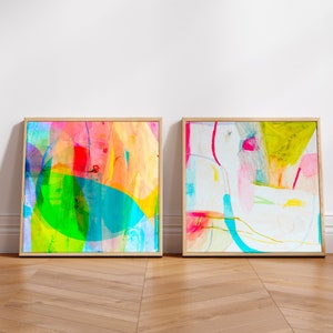 Set of two prints instant download, colorful abstract painting, vibrant printable art, colorful digital download