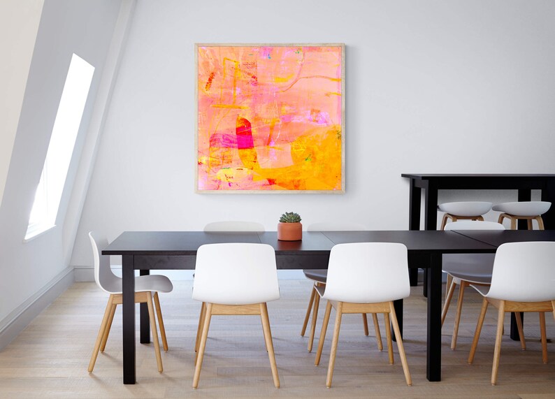 Orange Abstract Painting Bright Wall Art Coral Orange Etsy