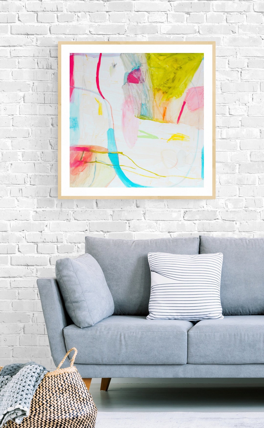 Colorful Abstract Print, Teal and Pink Wall Art, Green and Pink
