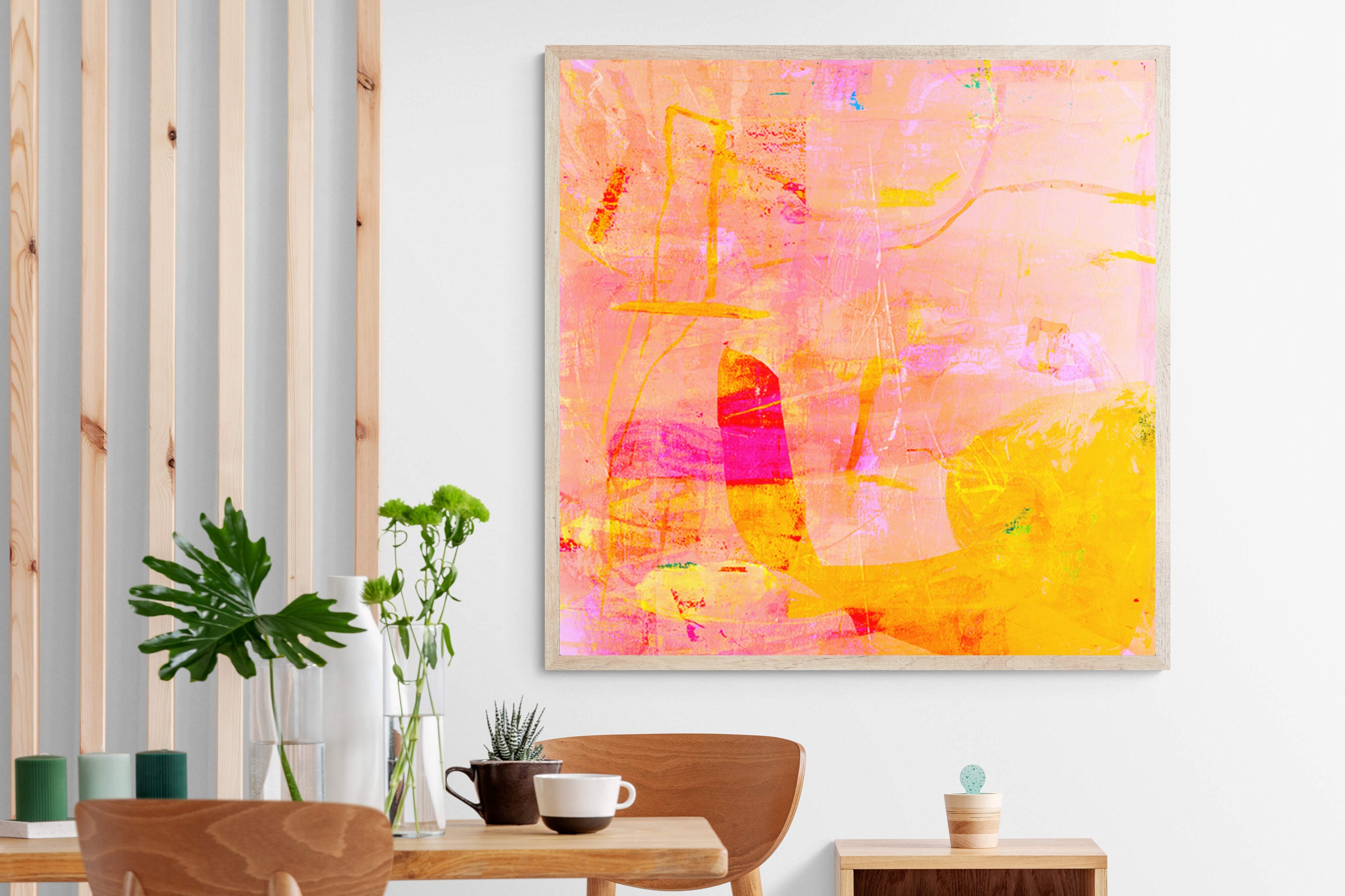 Orange Abstract Painting Bright Wall Art Coral Orange Etsy