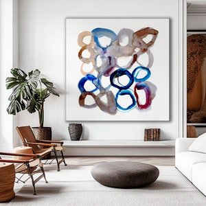 Blue and beige painting, printable abstract painting, watercolor art, digital download