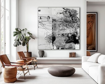 Japandi Abstract Art Print: Black & White Wall Decor (Digital Download)