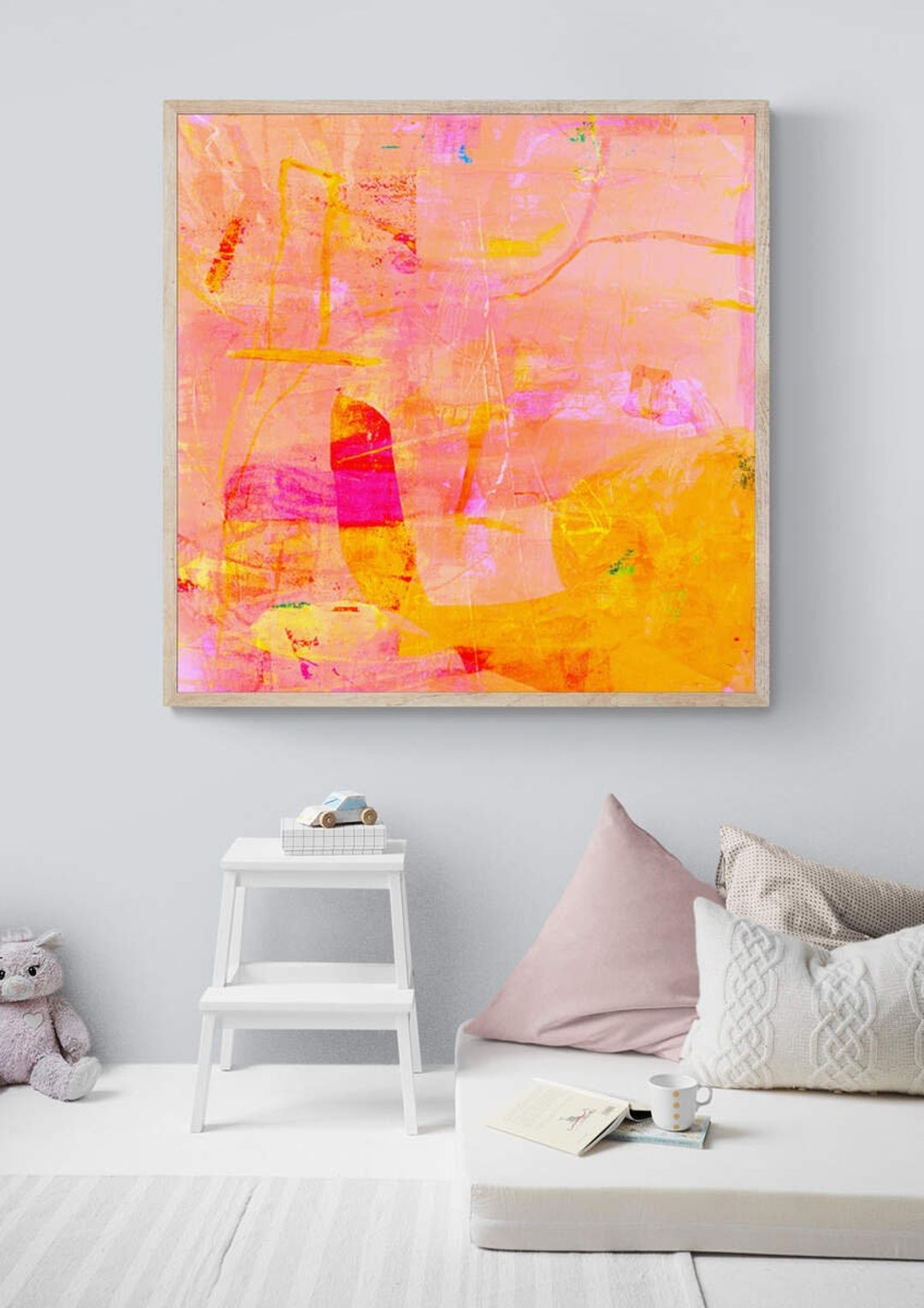 Orange Abstract Painting Bright Wall Art Coral Orange Etsy