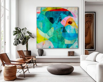Colorful abstract painting Digital download, modern green instant download, Printable art, Abstract Wall Art Print