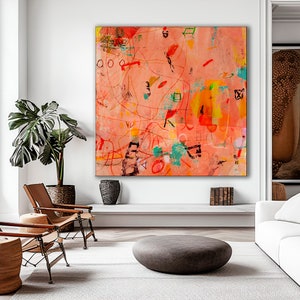 Orange abstract painting, Colorful Digital download, coral orange wall art, Bright Wall Art Print, Printable art