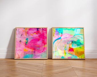 Abstrakt Hot Pink Art Prints: Boho Wand Dekor Set (digitaler Download)