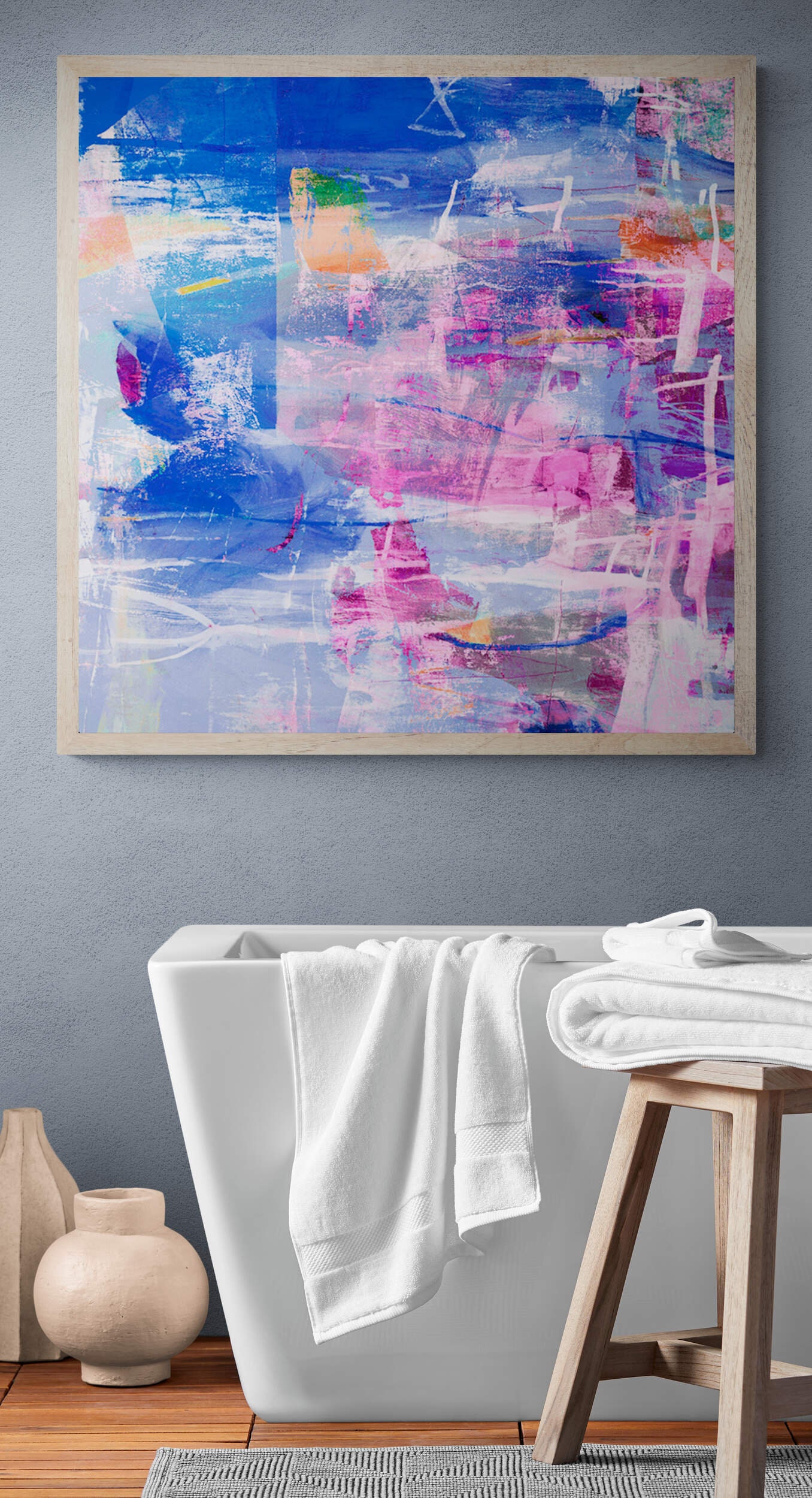 Pink and Blue Abstract Painting, Colorful Digital Download, Blue Wall Art, Pink Printable Art ...