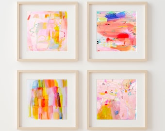 Pink abstract painting, set of four pink Digital download, girly wall art, Printable art bundle