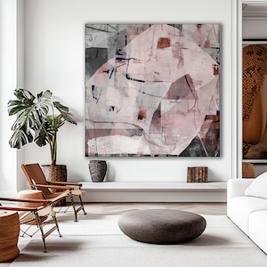 Neutral Abstract wall art, Japandi art, Grey and pink Abstract painting Printable, Digital download