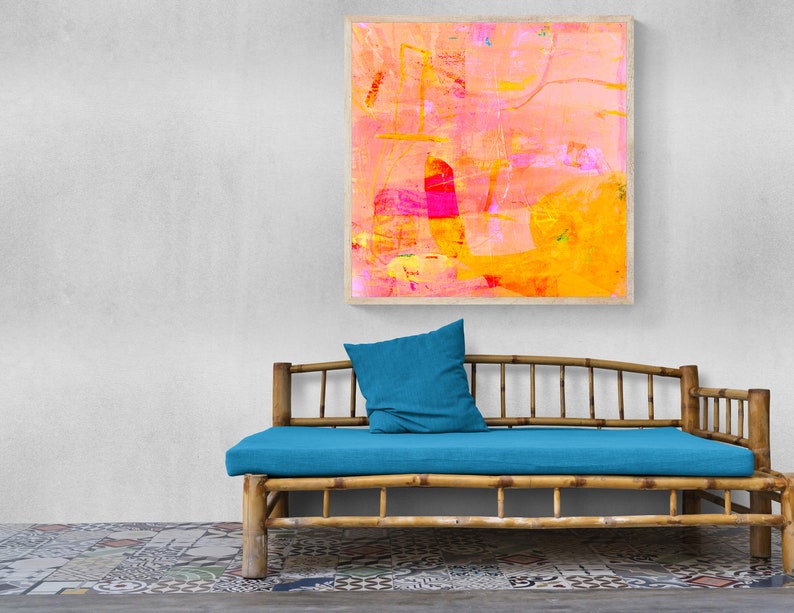 Orange Abstract Painting Bright Wall Art Coral Orange Etsy