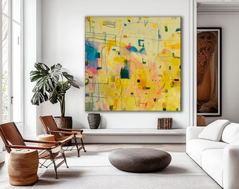 Gelbe abstrakte Malerei, helle Wandkunst, gelber digitaler Download, buntes druckbares Poster, druckbare Kunst