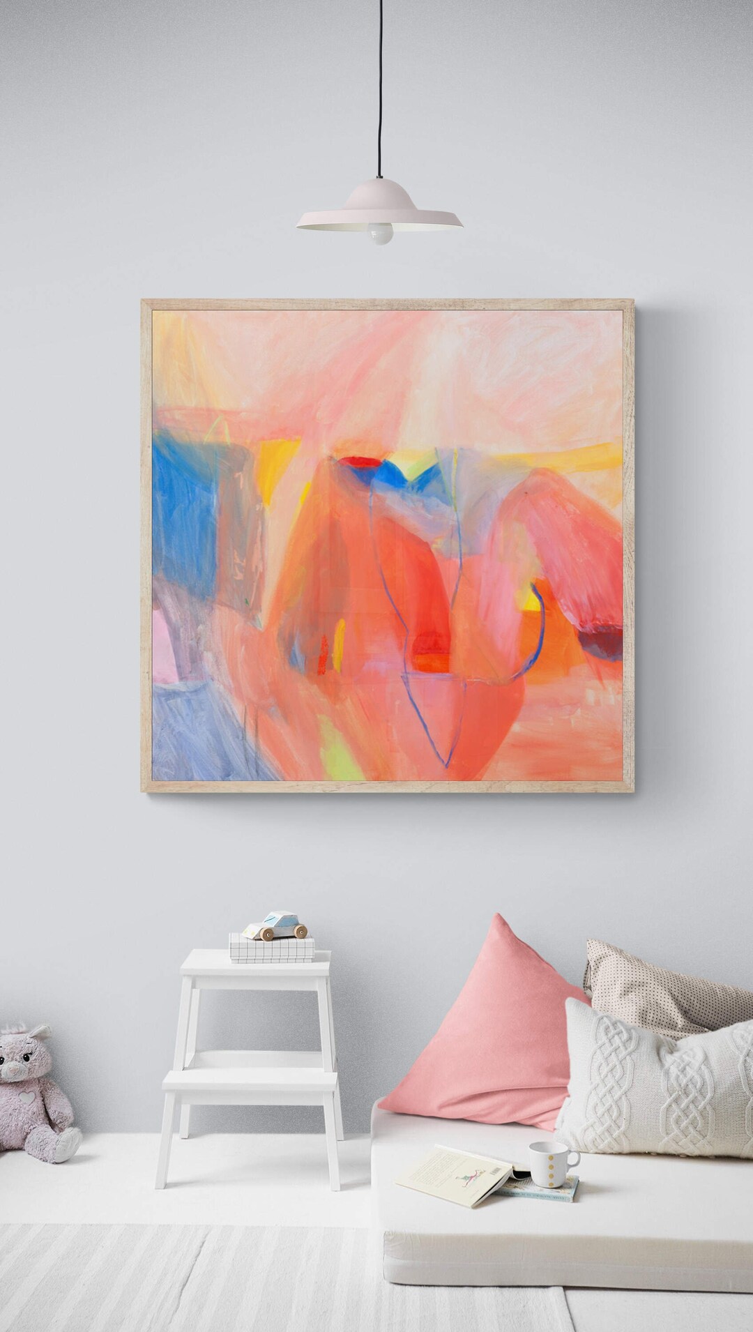Colorful Abstract Painting Print Coral Pink Wall Art Blue Etsy
