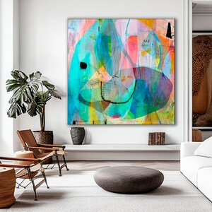 Impressão de arte abstrata colorida: decoração para casa em rosa e azul-petróleo (download digital)