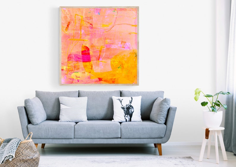 Orange Abstract Painting Bright Wall Art Coral Orange Etsy