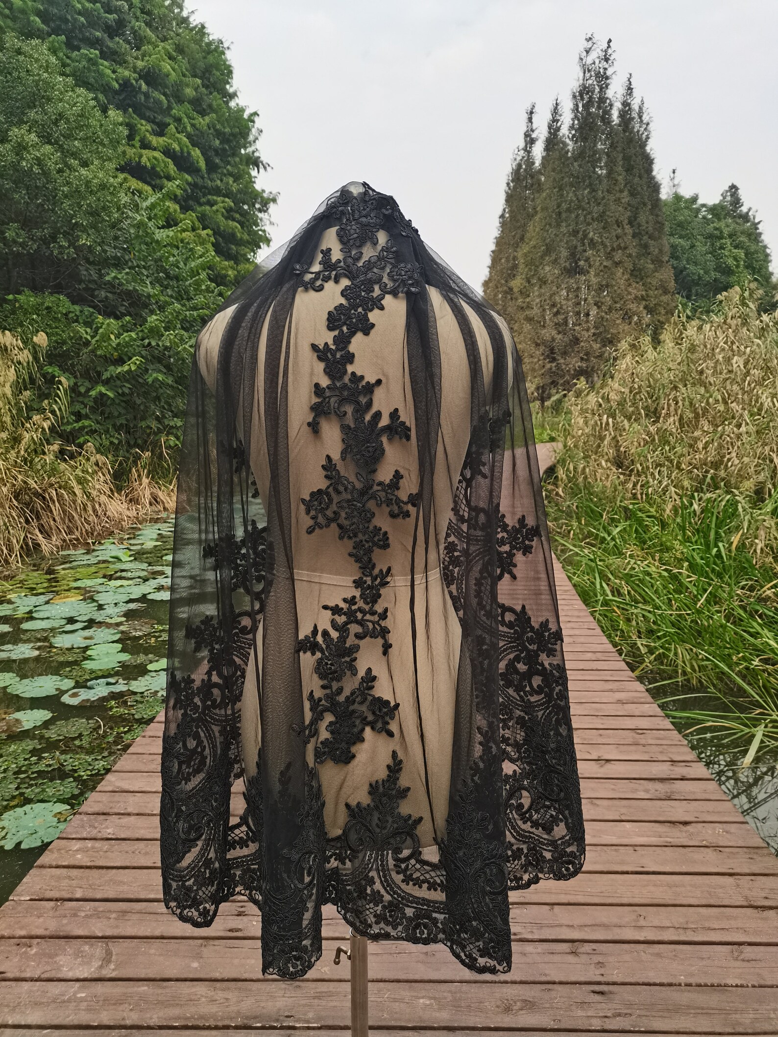 Wedding Lace Veil One Layer Black Lace Bridal Veil Black Etsy