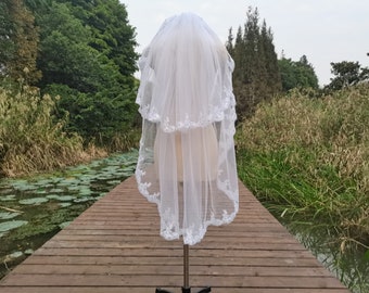 Wedding Lace Veil Two Layer White or Ivory Lace Bridal Veil Wedding Tulle Veil With Comb Accessory
