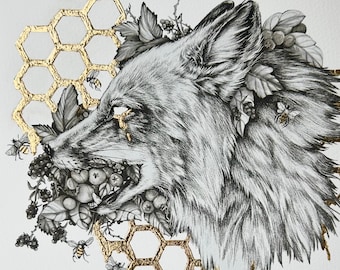 8.5x11 - Gold Leaf Brambles & Beestings - Special Edition Print