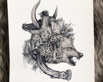 8x10 / Beasts of the Woods / Print